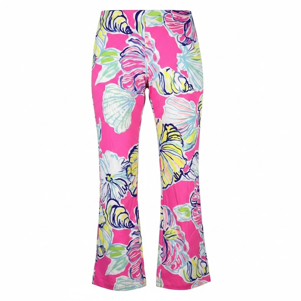 Lilly Pulitzer Womens Pink Seashell Floral Flare Leg Knit Pants Style Size Large